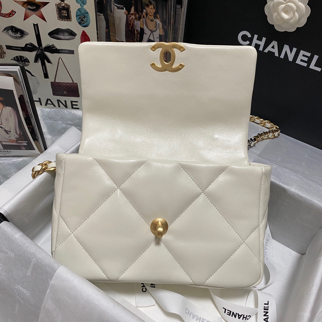 Ch**el 19 calfskin in white-26×16×9cm