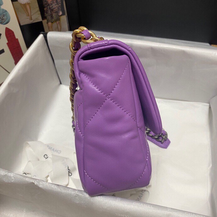 Ch**el 19 calfskin in purple-26×16×9cm