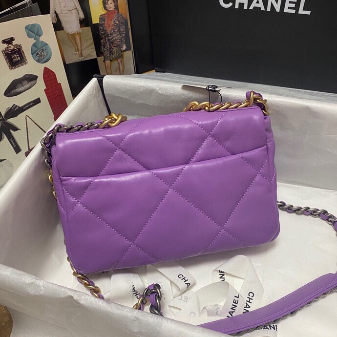 Ch**el 19 calfskin in purple-26×16×9cm