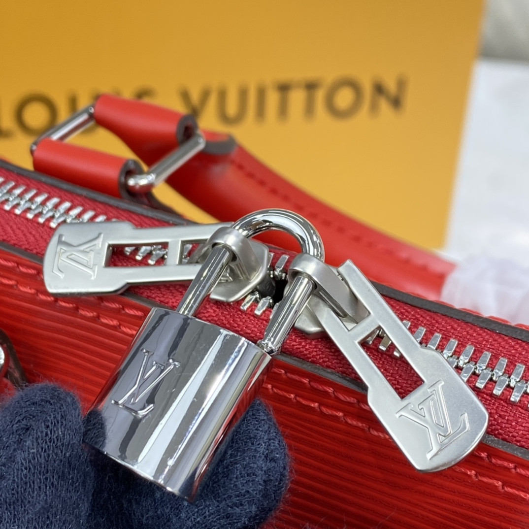 l0vis Vvtt0n alma bb stripe epi leather noir coquelicot - m40862 - 24x11.5x18cm