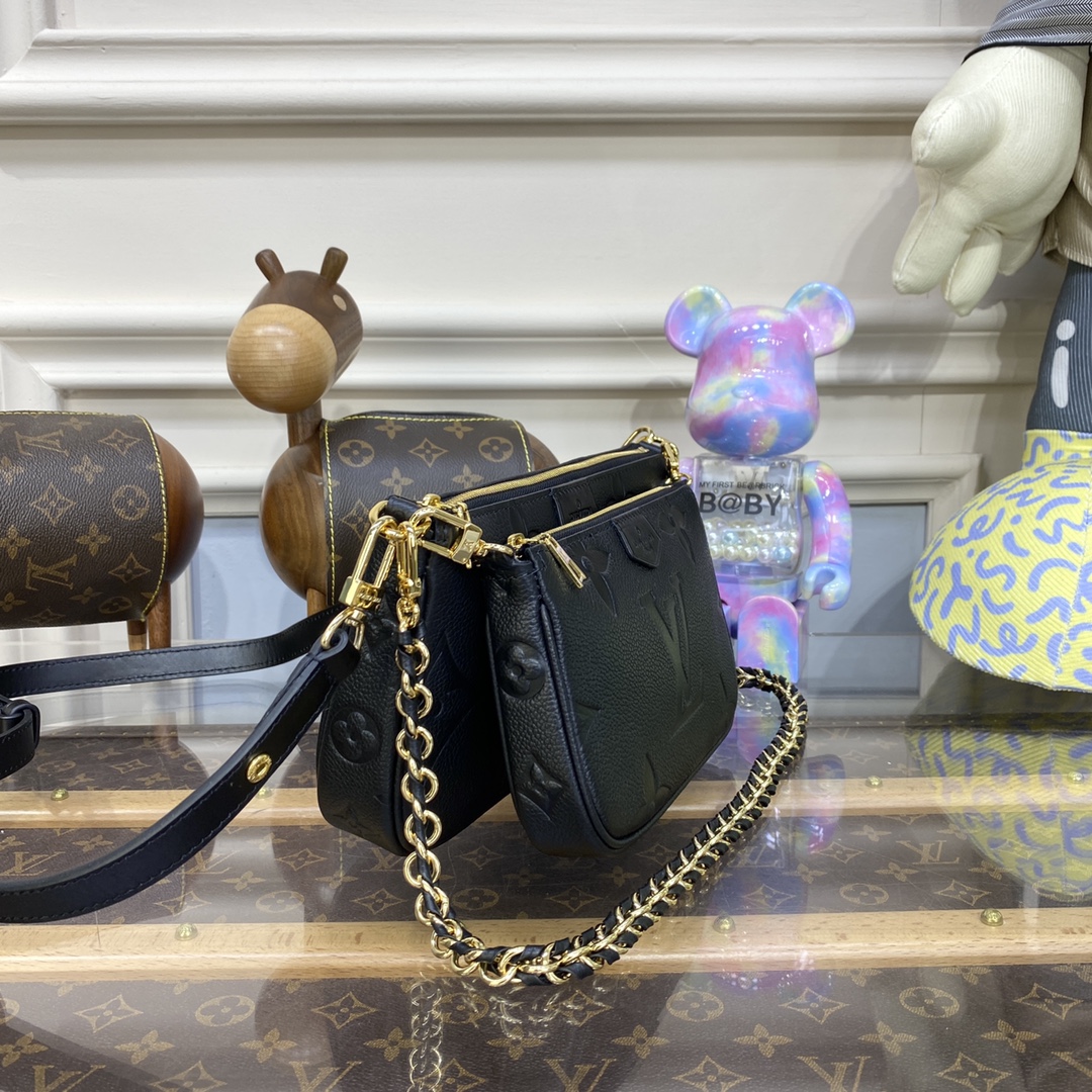 LV MULTI POCHETTE Black Monogram Empreinte LEATHER M80399 - 25x14.5x4.5cm