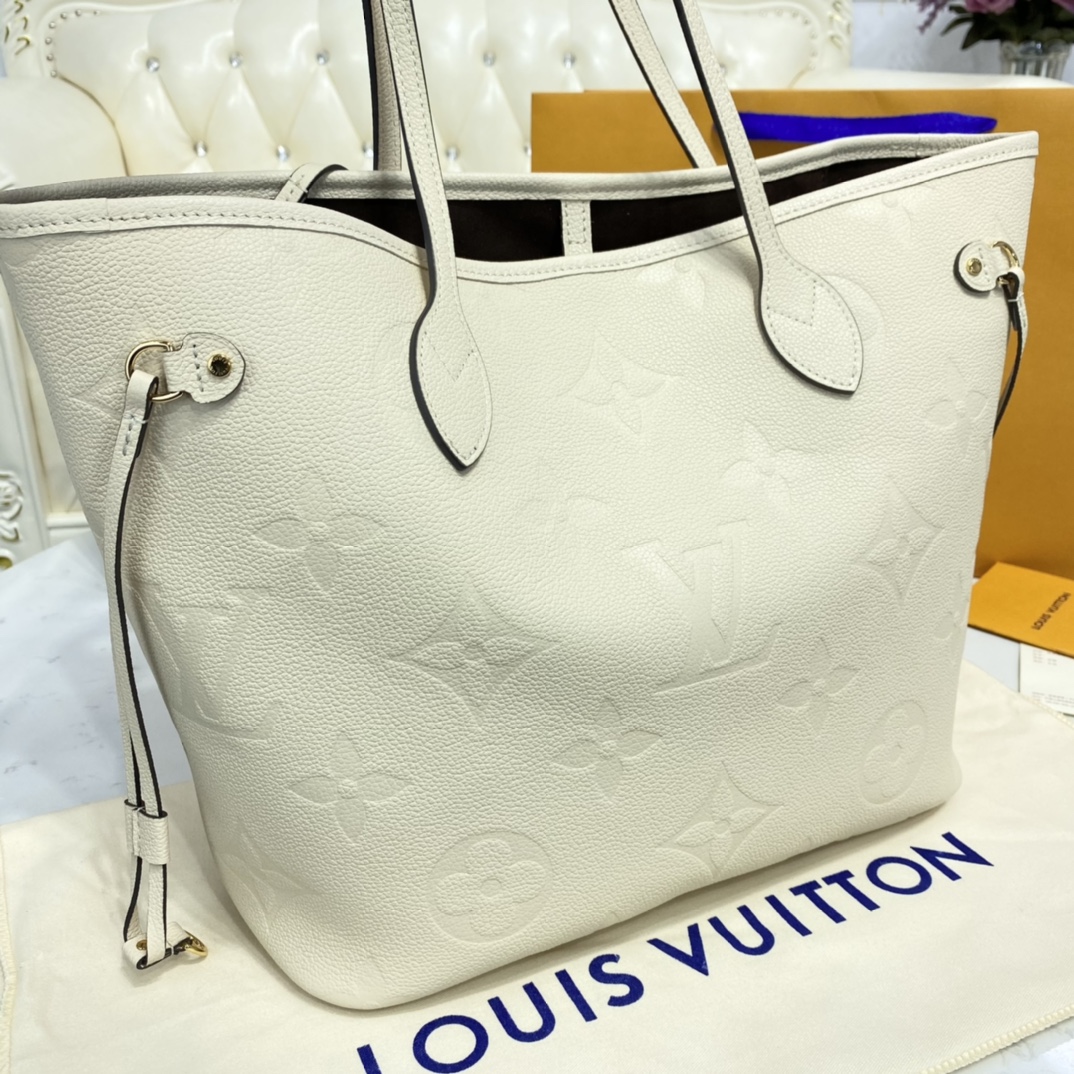 LV NEVERFULL MM Monogram Empreinte Leather White M45685 - 31cmx 28 x 14 cm