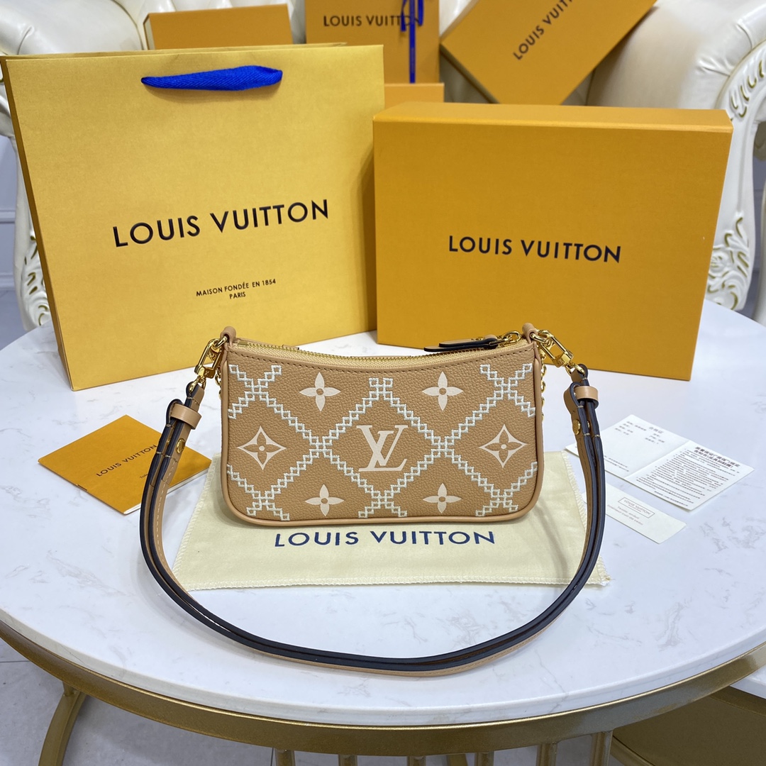 LV Easy Pouch On Strap M80349 Beige embossing 19 x 11.5 x 3 cm