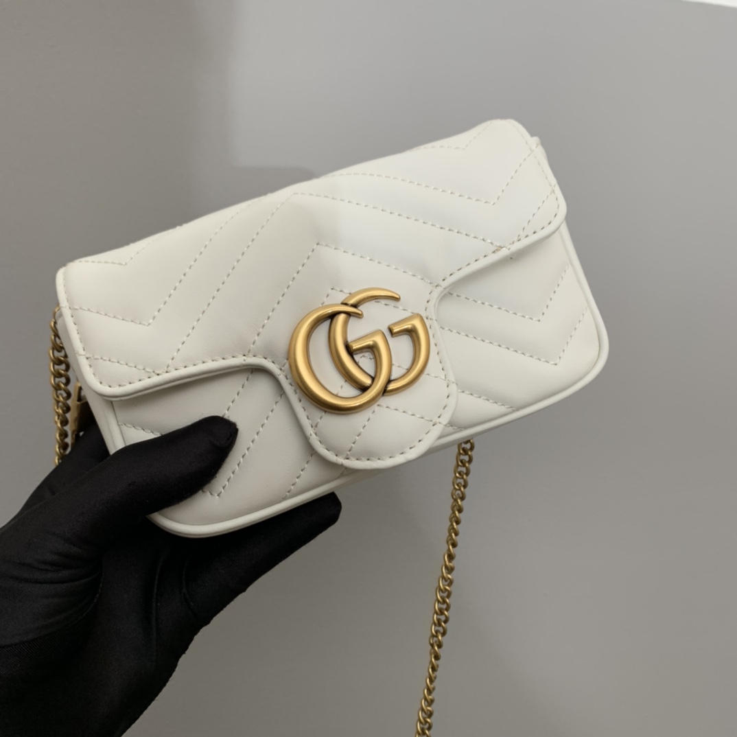 gg marmont matelassé S*per mini bag white 476433 - 16.5 x 10 x 4.5cm