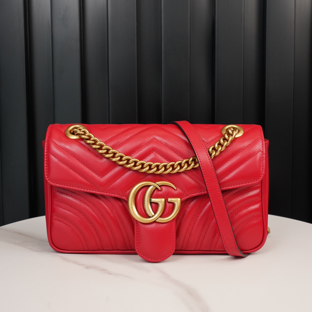 GG Marmont small matelassé shoulder bag Red 443497 – 26x15x7cm