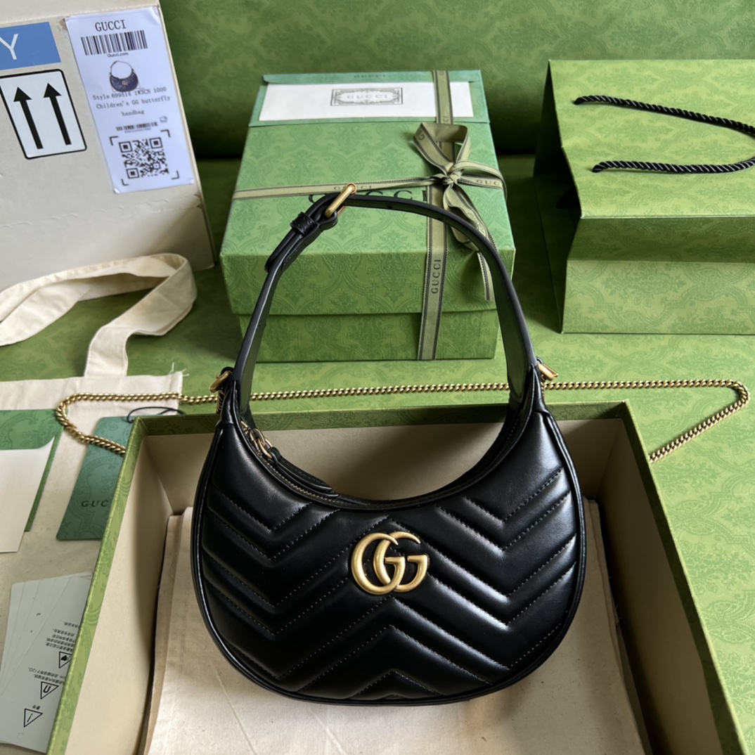 GG Marmont half-moon-shaped mini bag Black 699514  – 21.5 x 11 x 5cm