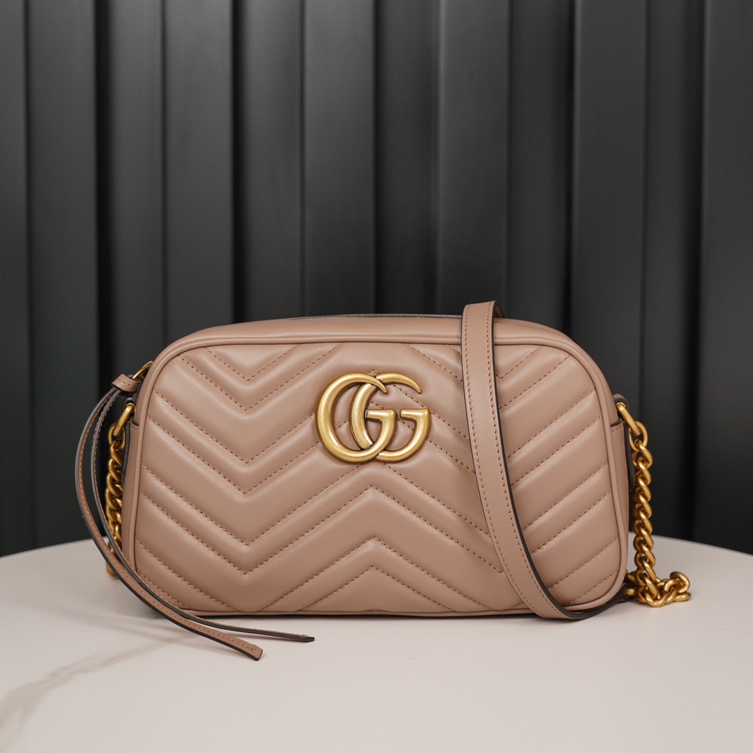 GG Marmont small matelassé shoulder bag (The camera bag) Dusty pink 447632  - 24x13x7cm