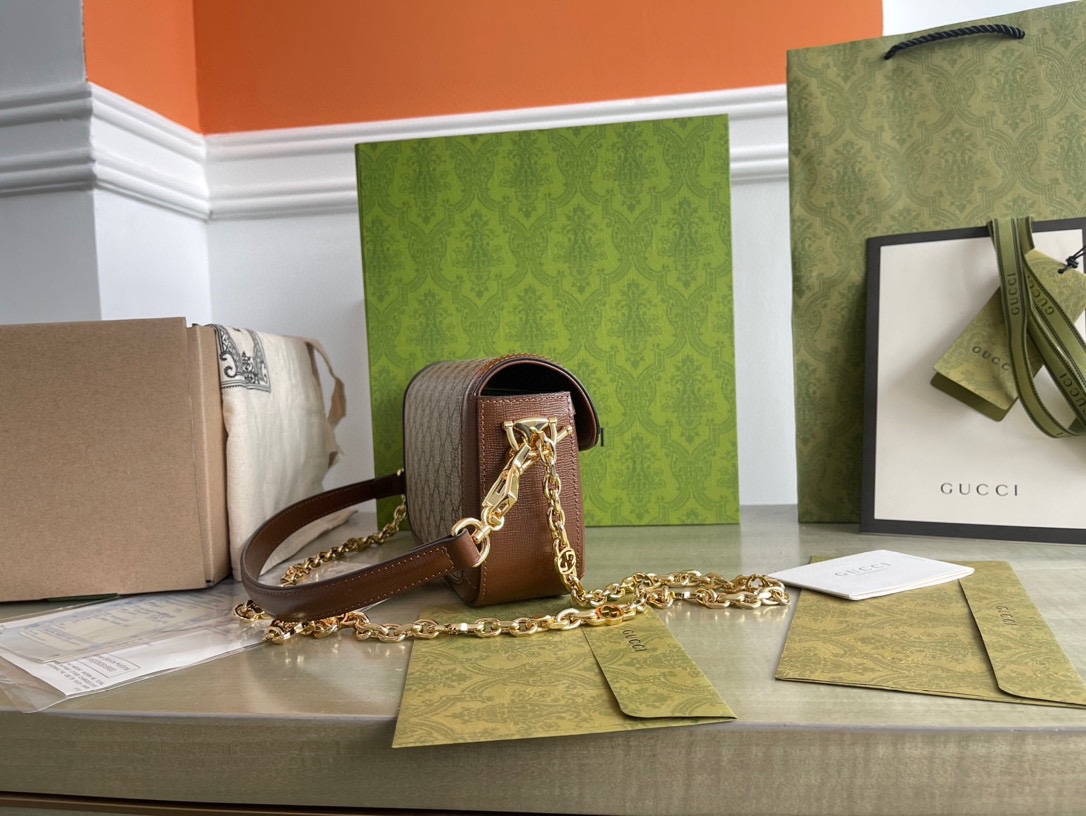 Gvc*1 horsebit 1955 small beige ebony gg svp*me canvas 735178 -  24×13×6 cm