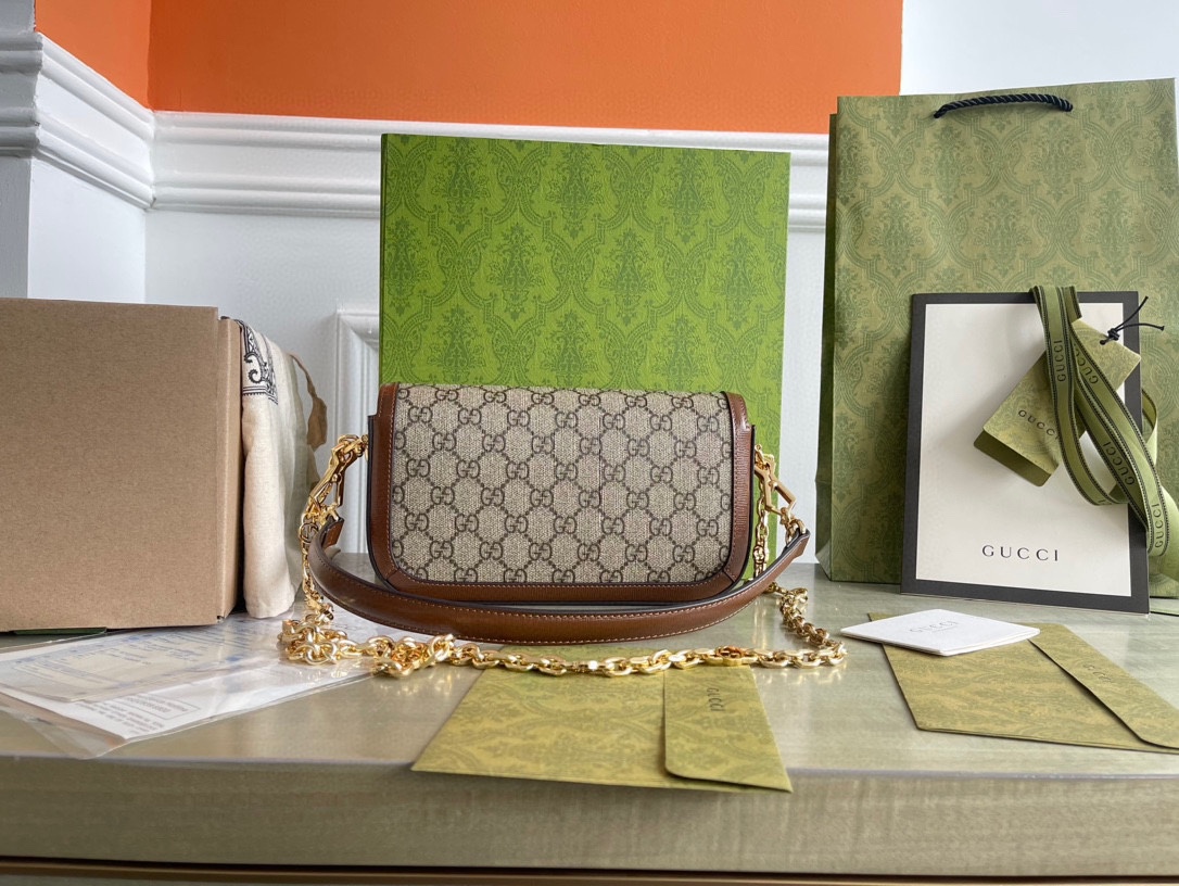 Gvc*1 horsebit 1955 small beige ebony gg svp*me canvas 735178 -  24×13×6 cm