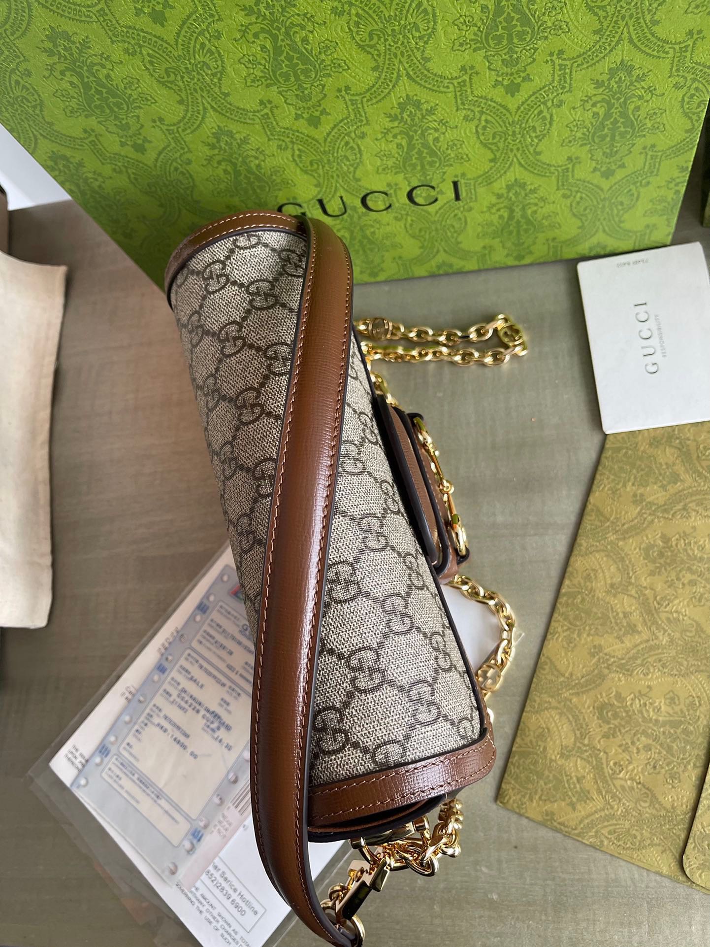 Gvc*1 horsebit 1955 small beige ebony gg svp*me canvas 735178 -  24×13×6 cm