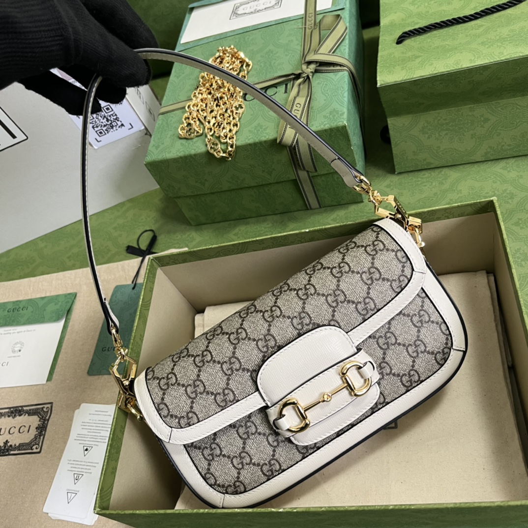 Gvc*1 horsebit 1955 small white beige ebony gg svp*me canvas ‎735178 - 24×13×6 cm