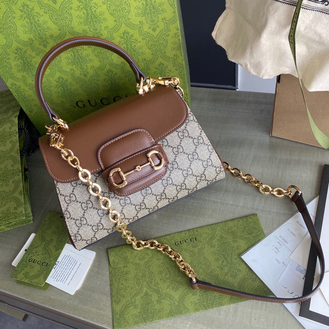 Gvc*1 horsebit 1955 small bag brown beige 703848 - 22x16x10.5cm