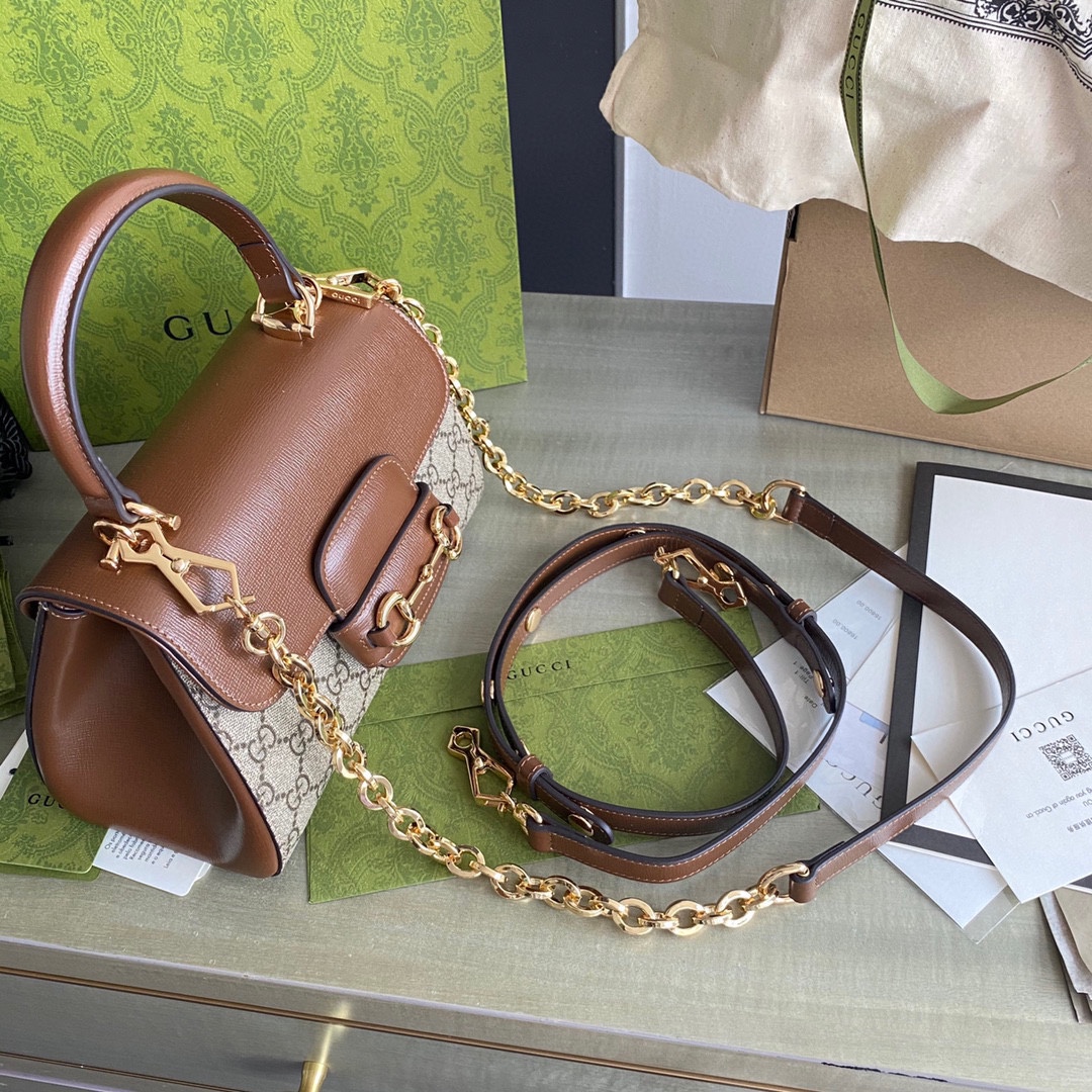 Gvc*1 horsebit 1955 small bag brown beige 703848 - 22x16x10.5cm