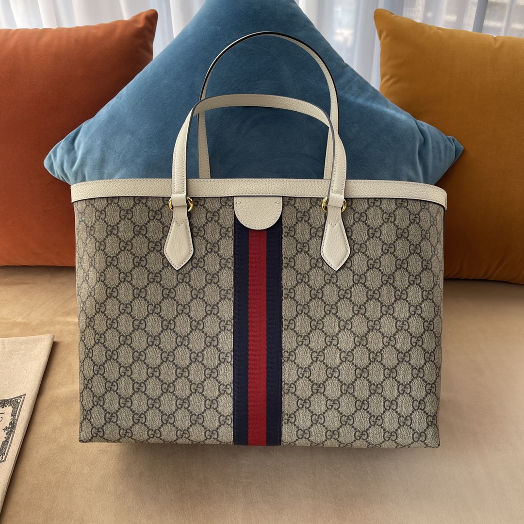 Gvc*1 ophidia gg medium tote oatmeal leather 739730  - 38 x 28 x 14cm