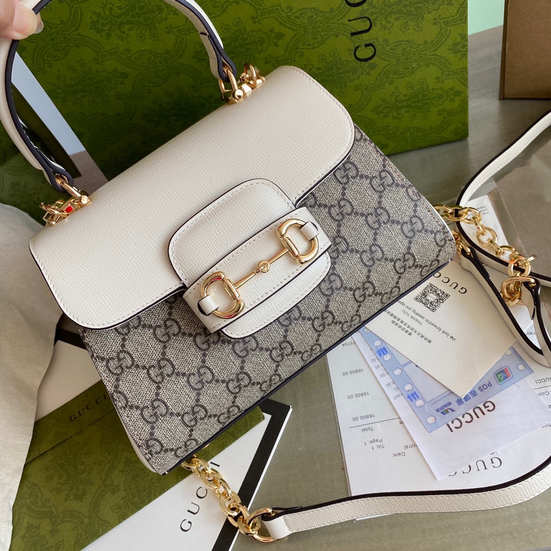 Gvc*1 horsebit 1955 small bag white grey 703848 - 22x16x10.5cm