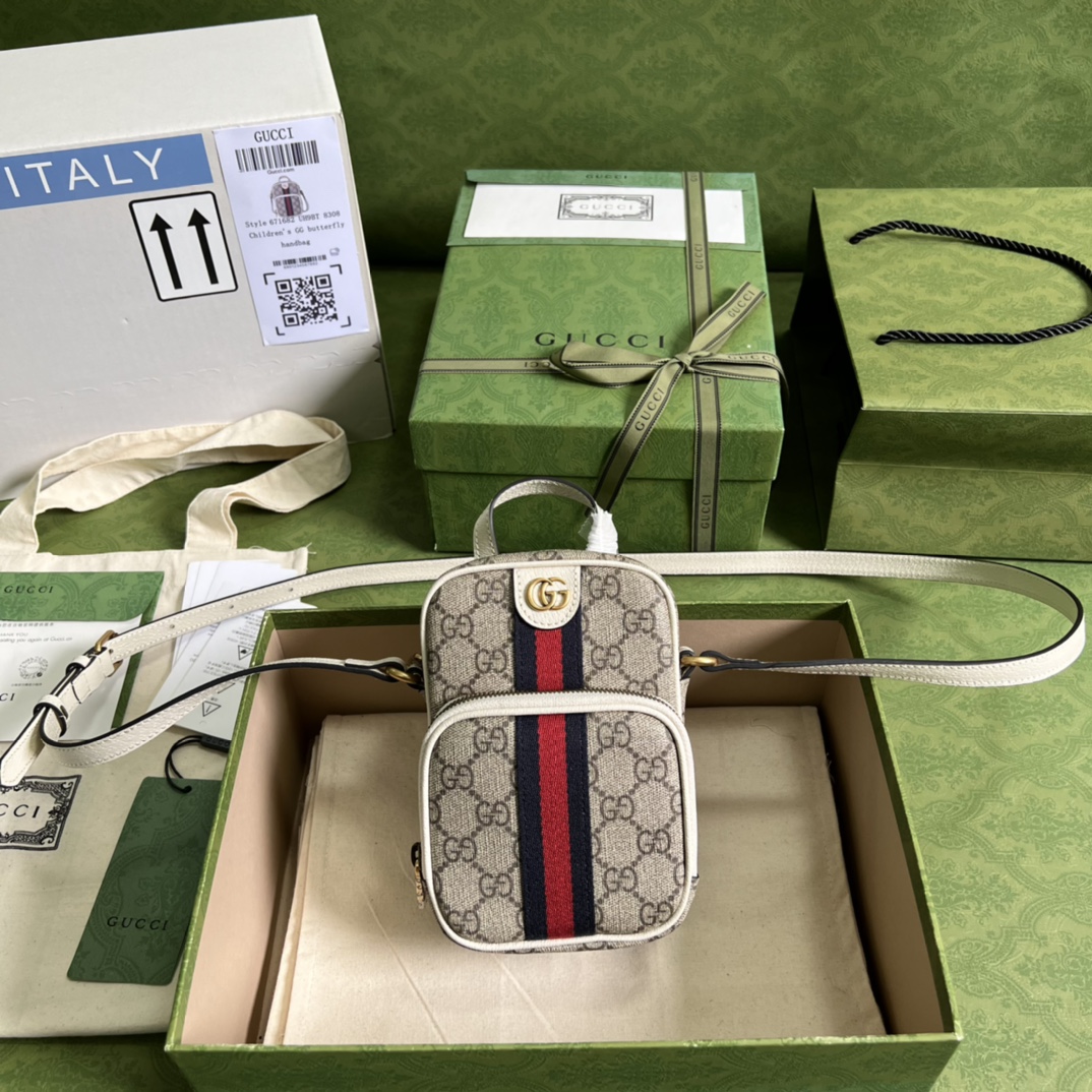 Gvc*1 ophidia mini bag 671682 white leather - 12x16x7cm