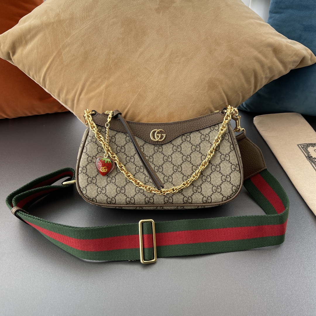 Gvc*1 ophidia small handbag brown leather 735132  - 25 x 15.5 x 6cm