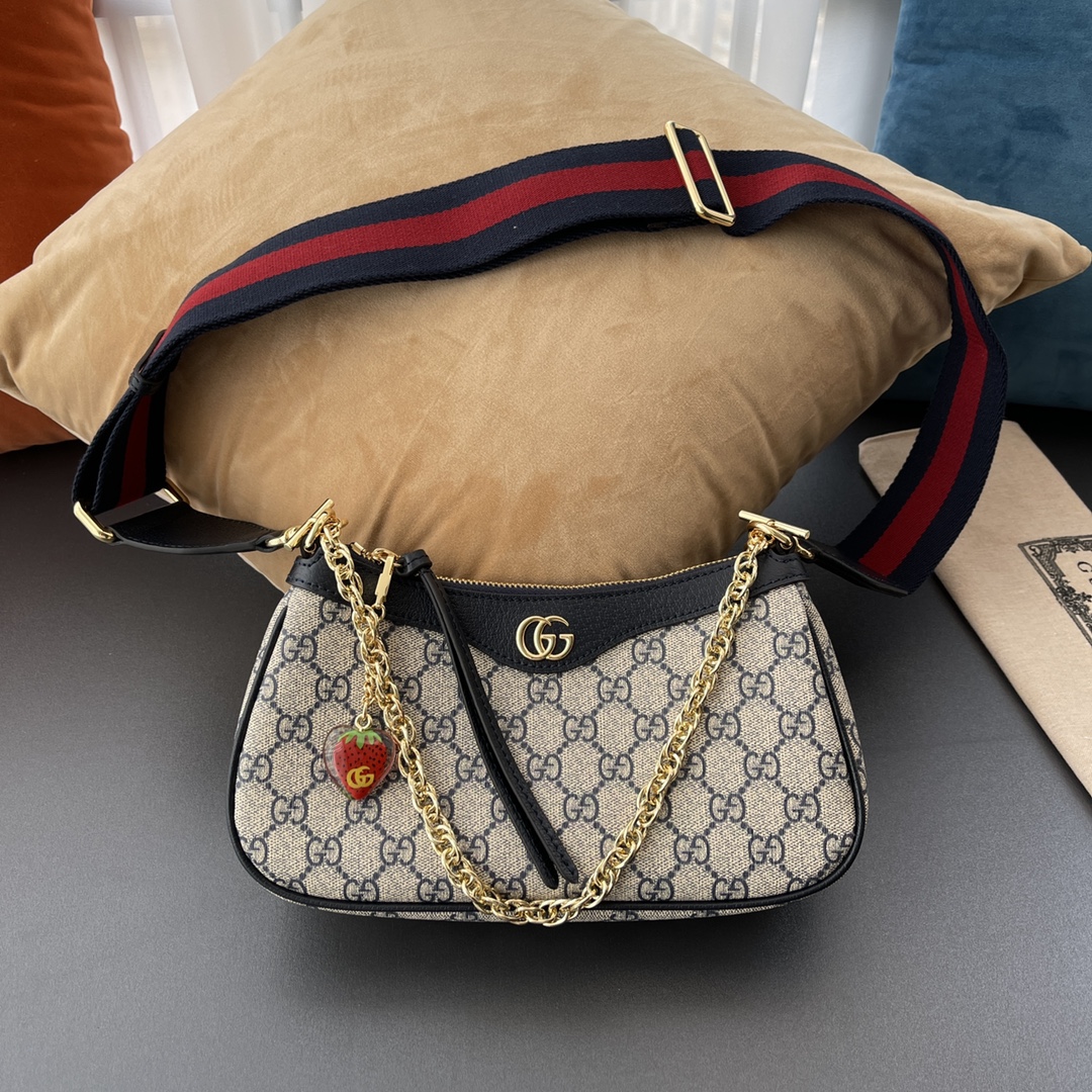 Gvc*1 ophidia small handbag black leather 735132  - 25 x 15.5 x 6cm