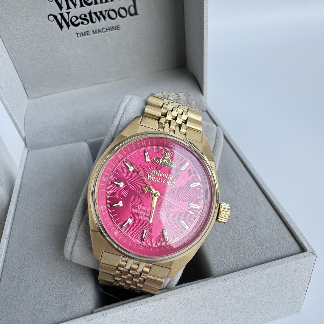 Vivienne Westwood Queen Mother Red Dragon Fruit Rose Dial Stainless Steel Strap Pink Dial Women